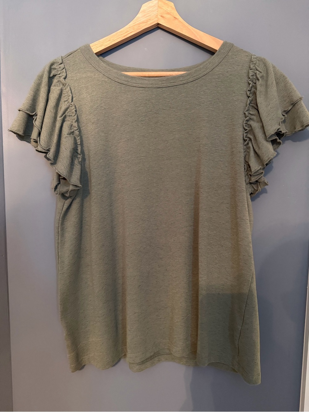 LOFT Olive Green Ruffle Short Sleeve Tee